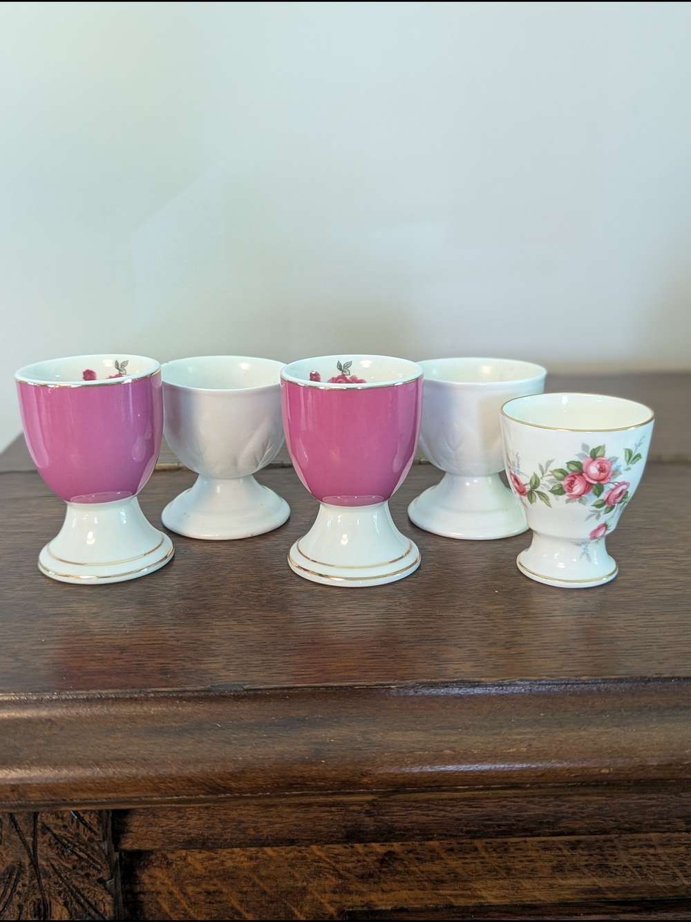 Egg Cups Aynsley Grotto Rose Fine Bone China & Vintage Curated Set of 5